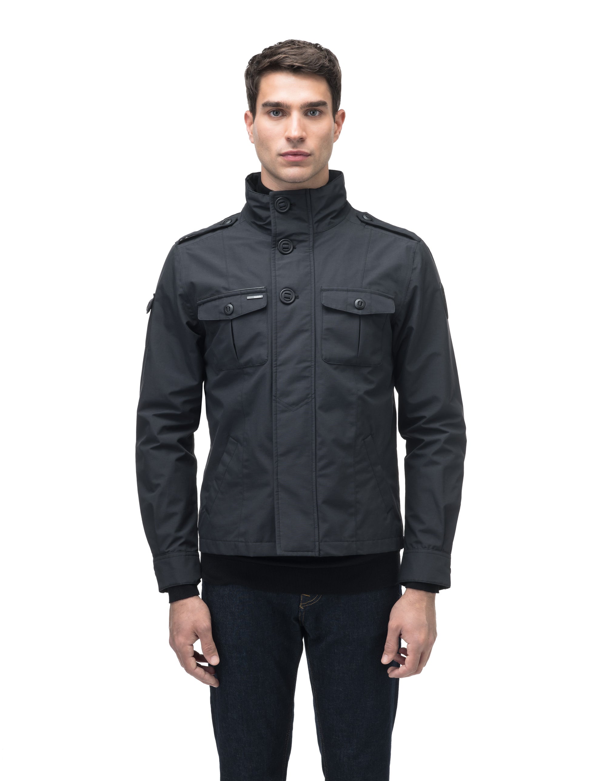 Men's waist length military style jacket in Black