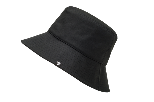 Unisex wide brim bucket hat with stitching detail on brim in Black + Black