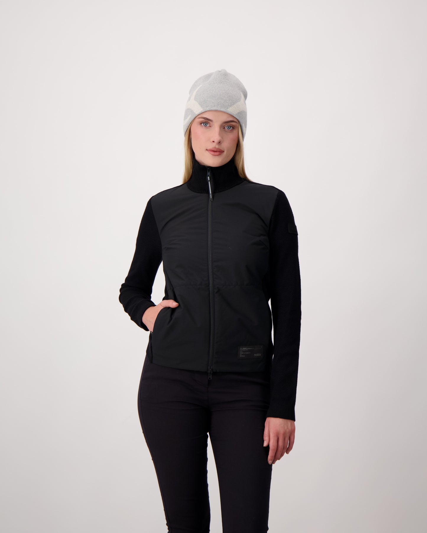 Antler Beanie in merino wool blend, antler knit motif on front, in Grey