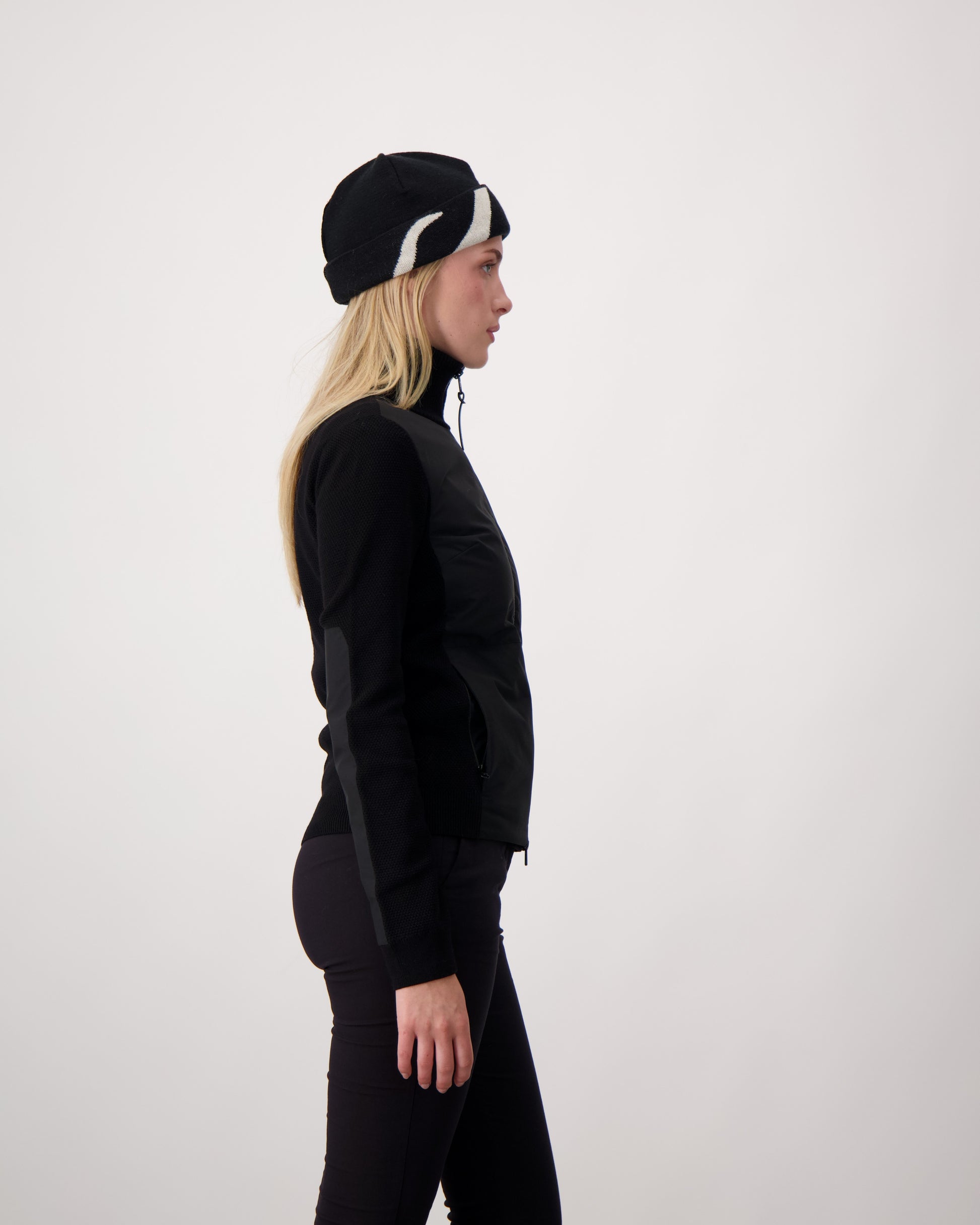 Antler Beanie in merino wool blend, antler knit motif on front, in Black