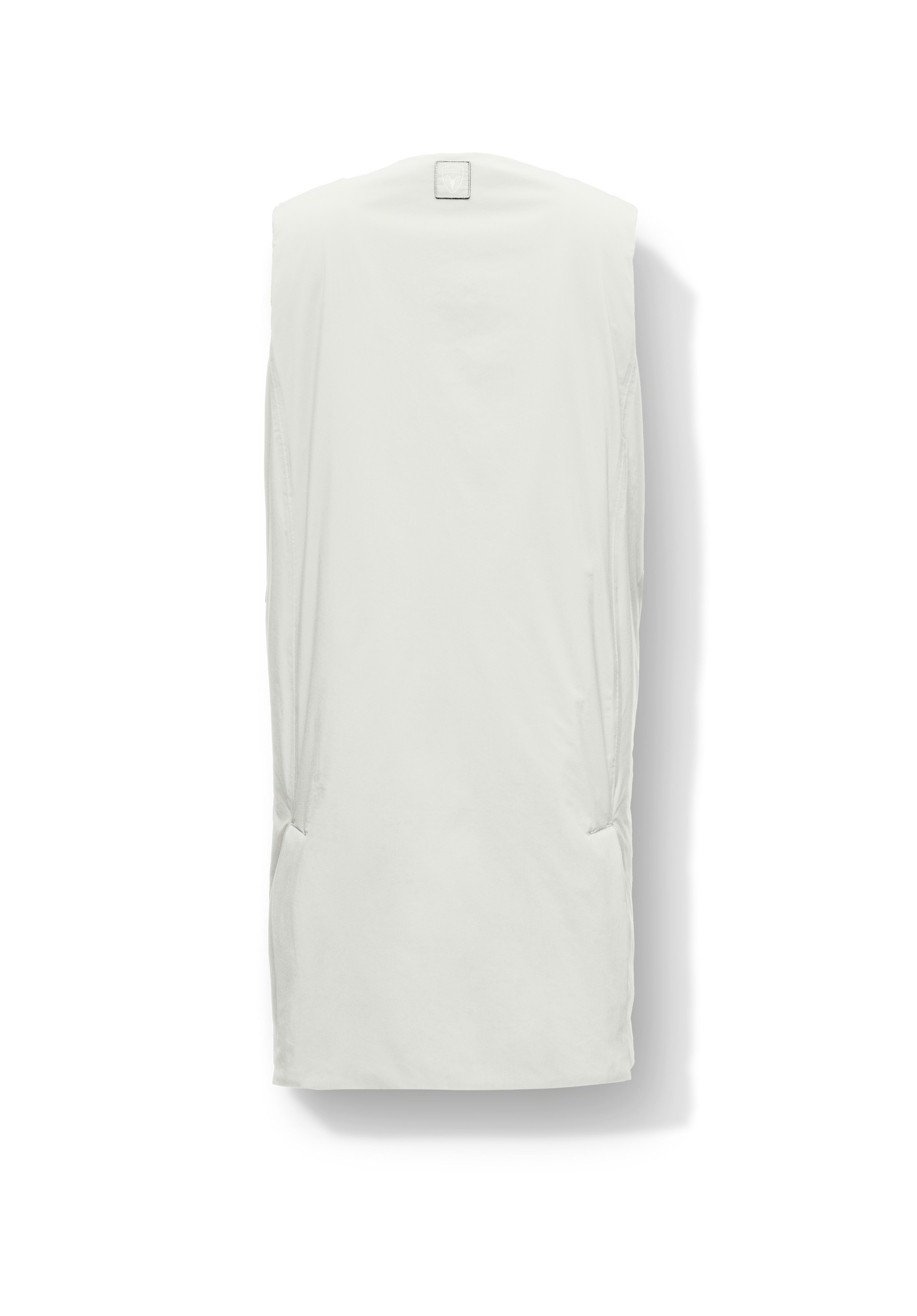 Brexton Women's Tailored Long Mid Layer Vest in knee length, centre front wind flap, flap closure waist pocket with additional side entry storage, single vent on back bottom hem, in Chalk