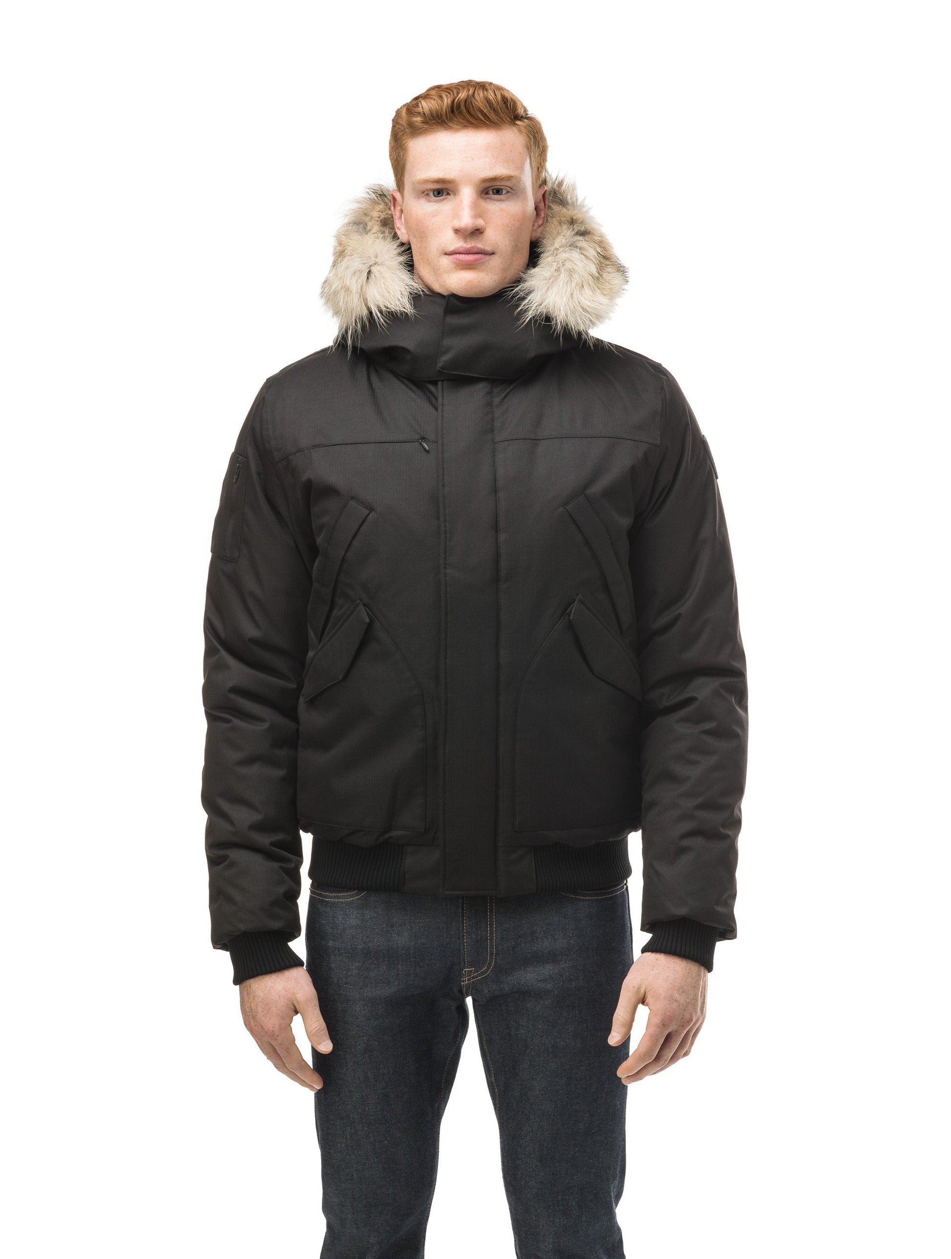 Men's classic down filled bomber jacket with a down filledÃƒÆ’Ã†â€™Ãƒâ€ Ã¢â‚¬â„¢ÃƒÆ’Ã¢â‚¬Â ÃƒÂ¢Ã¢â€šÂ¬Ã¢â€žÂ¢ÃƒÆ’Ã†â€™Ãƒâ€šÃ‚Â¢ÃƒÆ’Ã‚Â¢ÃƒÂ¢Ã¢â€šÂ¬Ã…Â¡Ãƒâ€šÃ‚Â¬ÃƒÆ’Ã¢â‚¬Â¦Ãƒâ€šÃ‚Â¡ÃƒÆ’Ã†â€™Ãƒâ€ Ã¢â‚¬â„¢ÃƒÆ’Ã‚Â¢ÃƒÂ¢Ã¢â‚¬Å¡Ã‚Â¬Ãƒâ€¦Ã‚Â¡ÃƒÆ’Ã†â€™ÃƒÂ¢Ã¢â€šÂ¬Ã…Â¡ÃƒÆ’Ã¢â‚¬Å¡Ãƒâ€šÃ‚Â hood that features a removable coyote fur trim and concealed moldable framing wire in Black