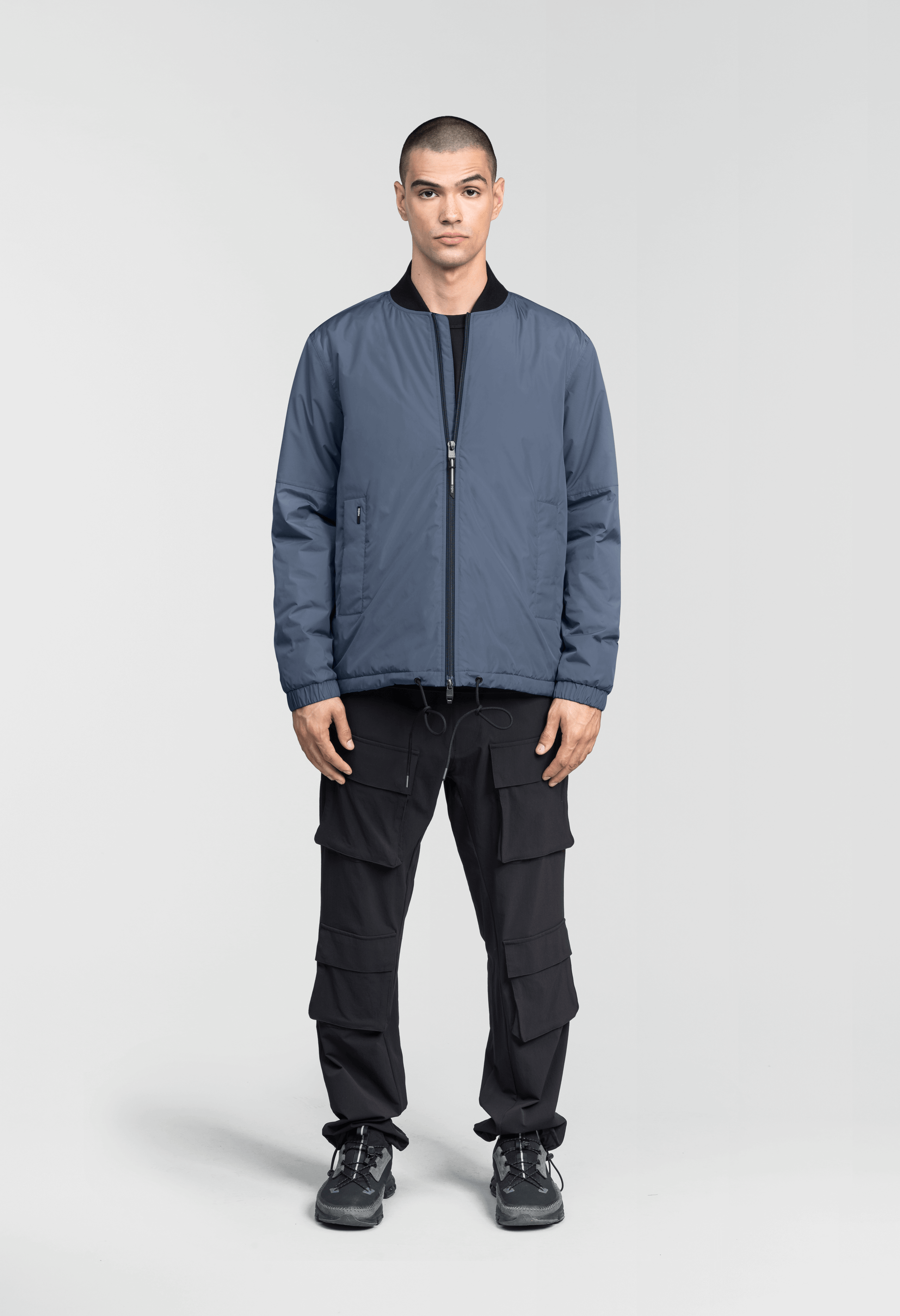 Edgemont Men's Tailored Coach Jacket in hip length, rib knit collar, elastic cuffs, centre front two-way zipper, single welt waist pockets, adjustable waist drawstring, in Marine