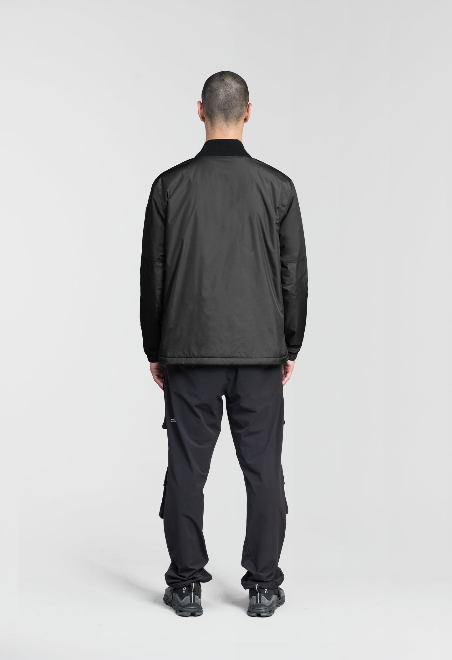 Edgemont Men's Tailored Coach Jacket in hip length, rib knit collar, elastic cuffs, centre front two-wau zipper, single welt waist pockets, adjustable waist drawstring, in Black