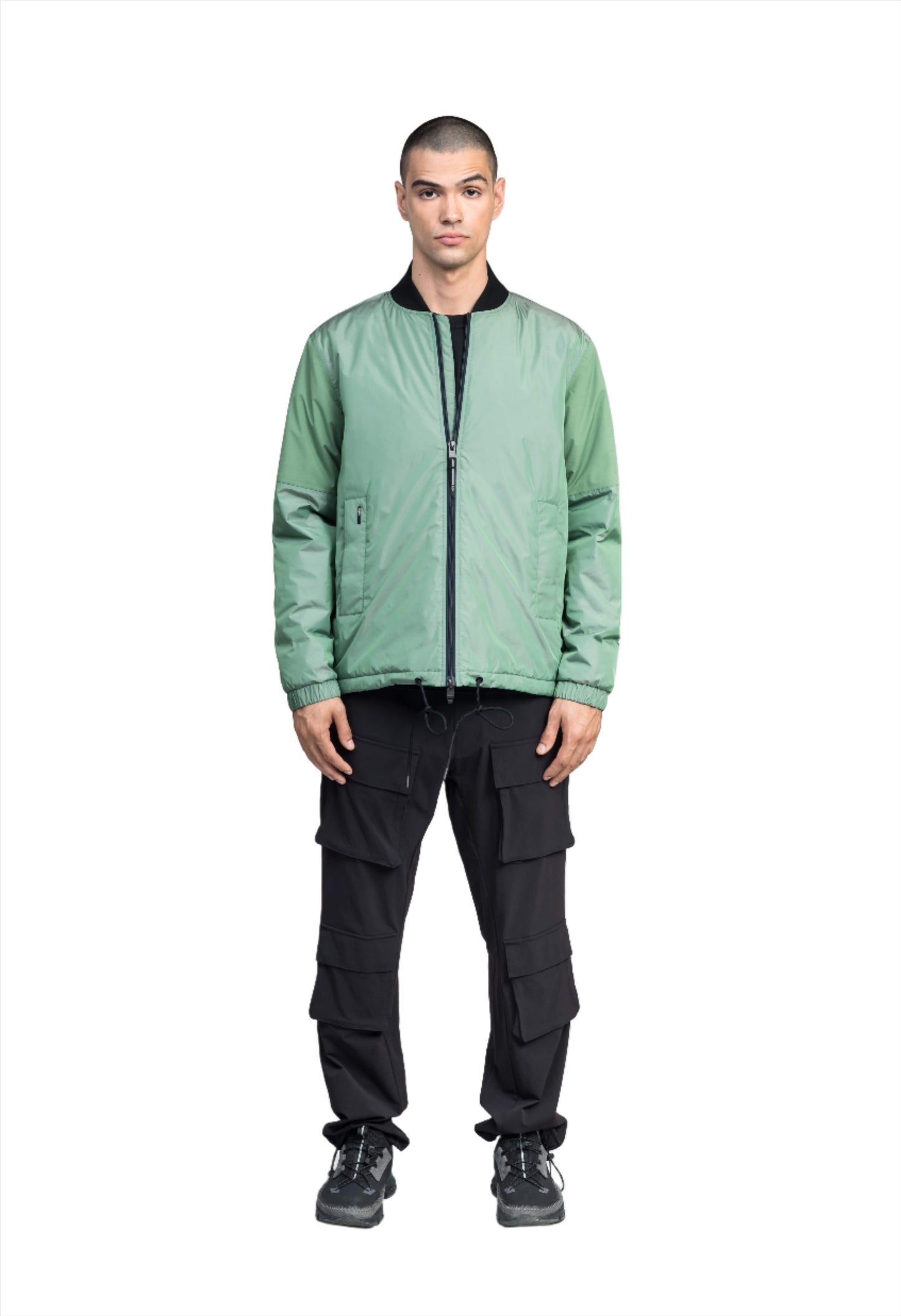 Edgemont Men's Tailored Coach Jacket in hip length, rib knit collar, elastic cuffs, centre front two-wau zipper, single welt waist pockets, adjustable waist drawstring, in Duck Green