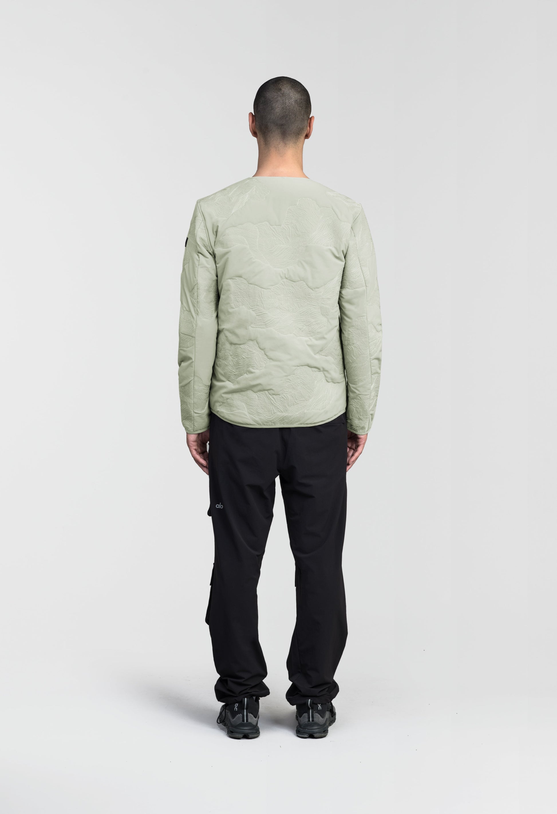 Gates Men's Performance Quilted V-Neck Jacket in hip length, centre front two-way zipper, hidden zipper chest pockets, side entry waist pockets, in Tea