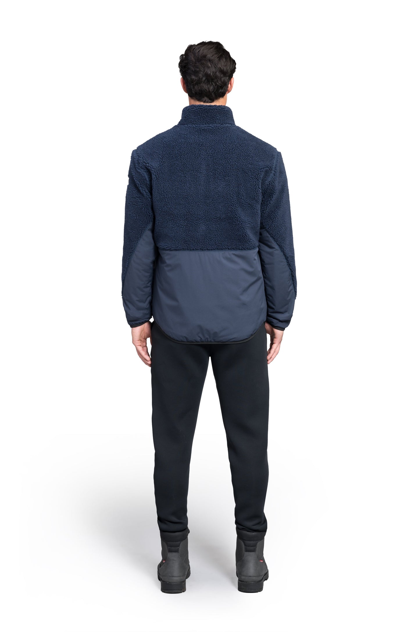 Kepler Men's Berber Zip Front Sweater in hip length, premium berber and stretch ripstop fabrication, Primaloft Gold Insulation Active+, two-way centre-front zipper, zipper pocket at left chest, magnetic closure flap pockets at waist with additional side-entry pockets, in Marine