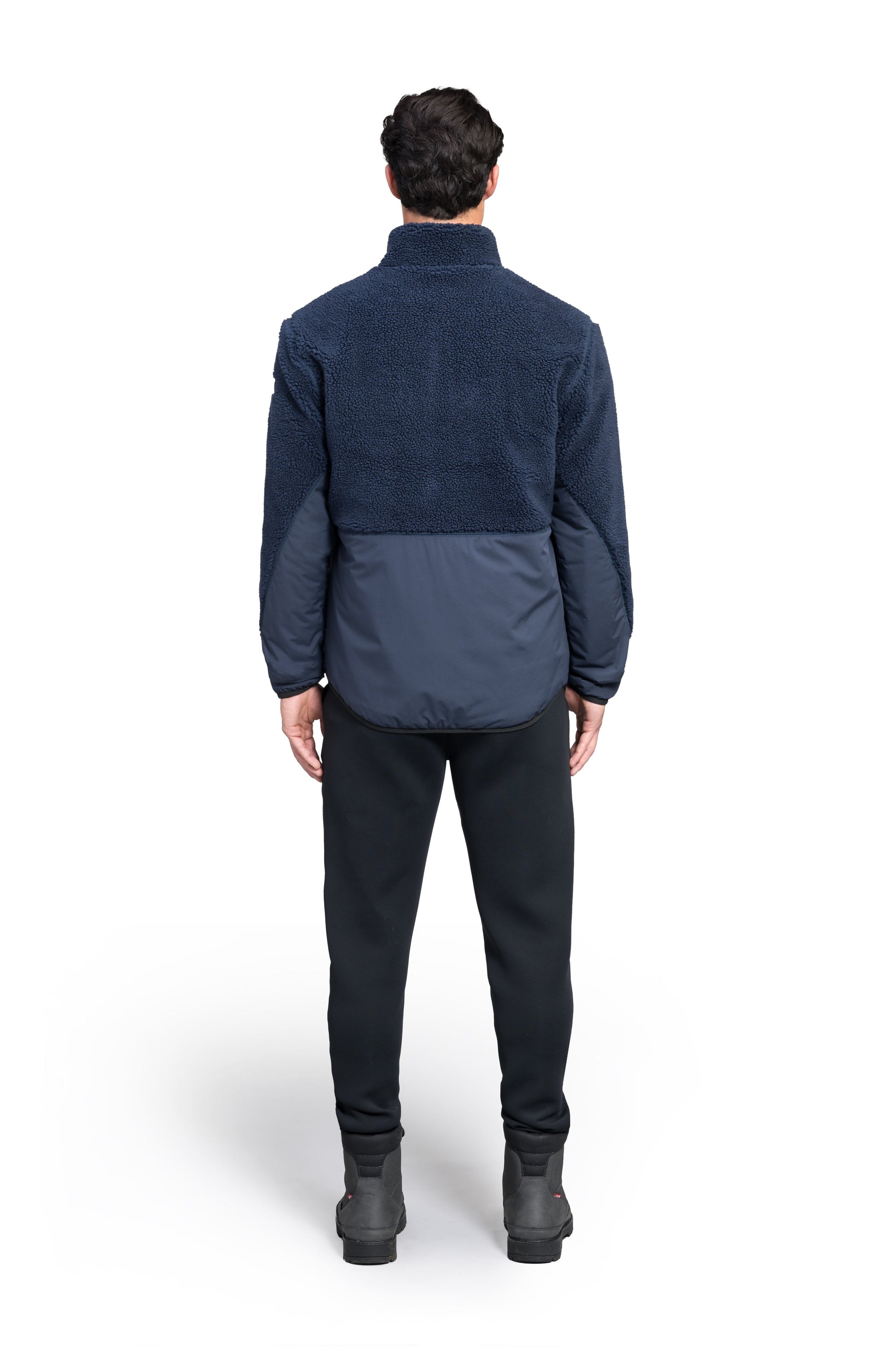 Kepler Men's Berber Zip Front Sweater in hip length, premium berber and stretch ripstop fabrication, Primaloft Gold Insulation Active+, two-way centre-front zipper, zipper pocket at left chest, magnetic closure flap pockets at waist with additional side-entry pockets, in Marine