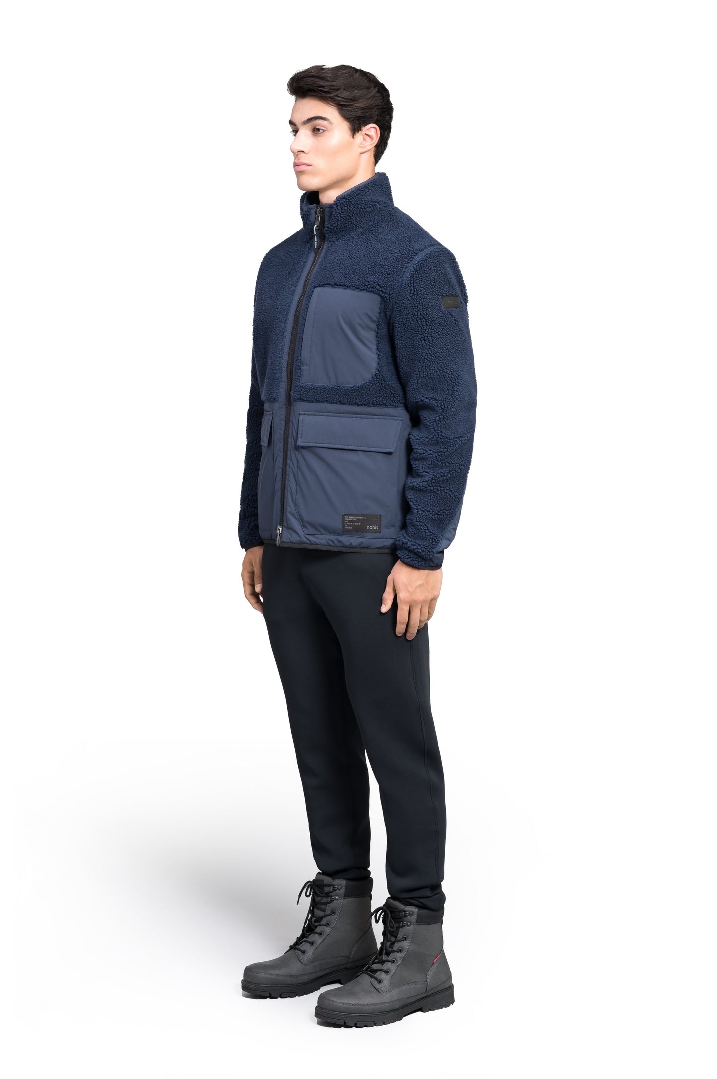 Kepler Men's Berber Zip Front Sweater in hip length, premium berber and stretch ripstop fabrication, Primaloft Gold Insulation Active+, two-way centre-front zipper, zipper pocket at left chest, magnetic closure flap pockets at waist with additional side-entry pockets, in Marine