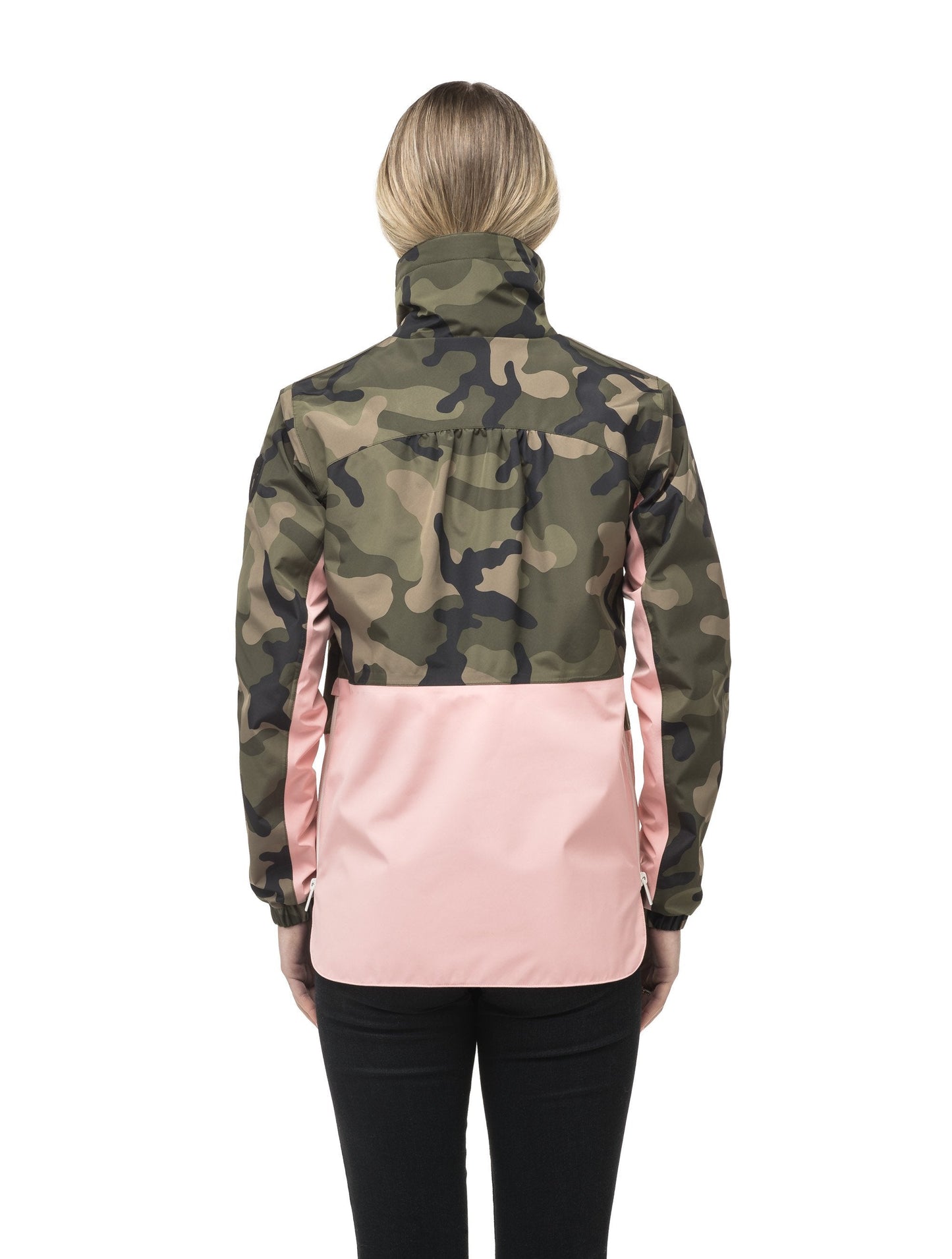 Leah waist length women's jacket in the Camo/Shell Pink color