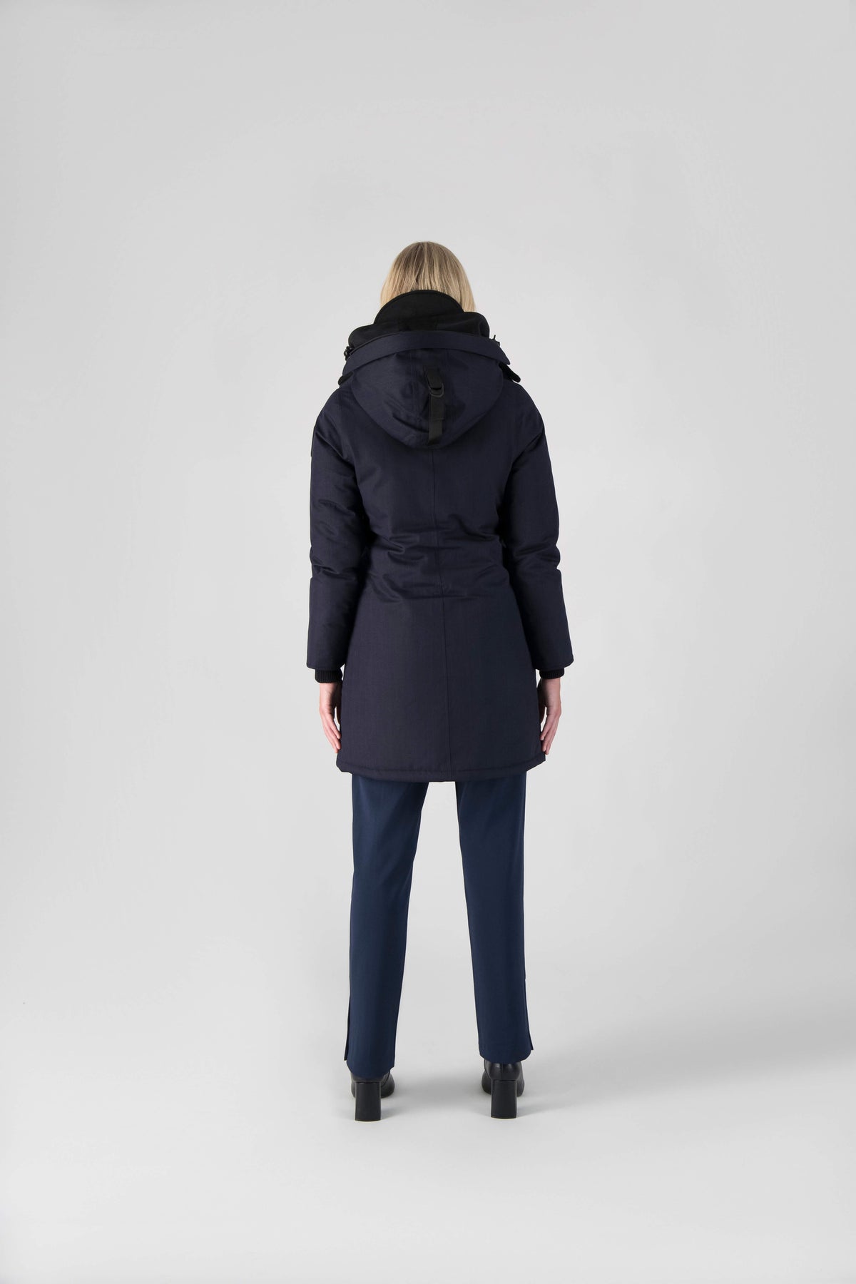 Best selling women's down filled knee length parka with removable down filled hood