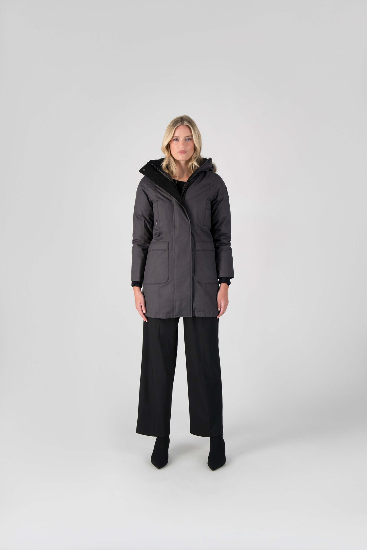 Best selling women's down filled knee length parka with removable down filled hood