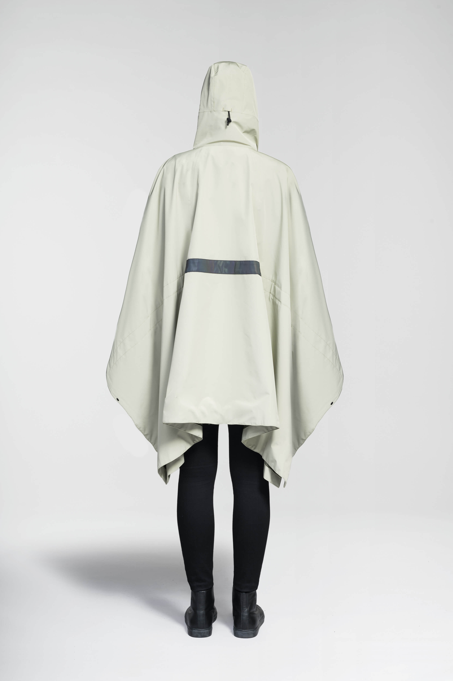 Hydra Unisex Performance Poncho in thigh length, non-removable hood, vertical half-zipper along centre front collar, hidden side-entry waist zipper pockets, adjustable webbing straps and snap closure cuffs, and packable to front kangaroo pocket with flap opening, in Tea