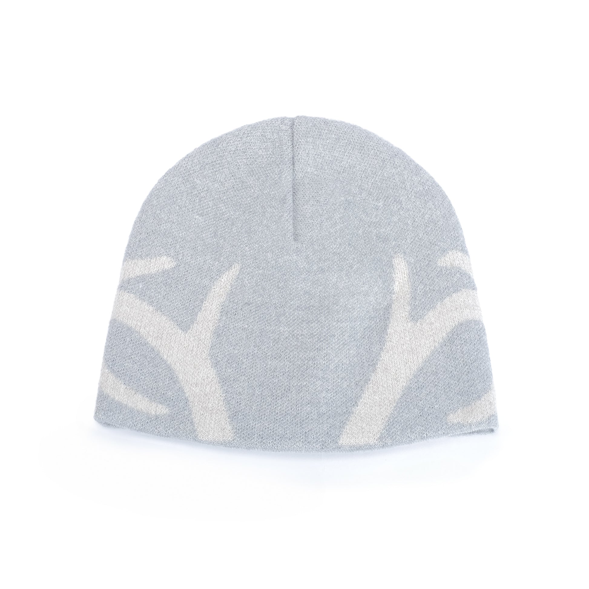 Antler Beanie in merino wool blend, antler knit motif on front, in Grey