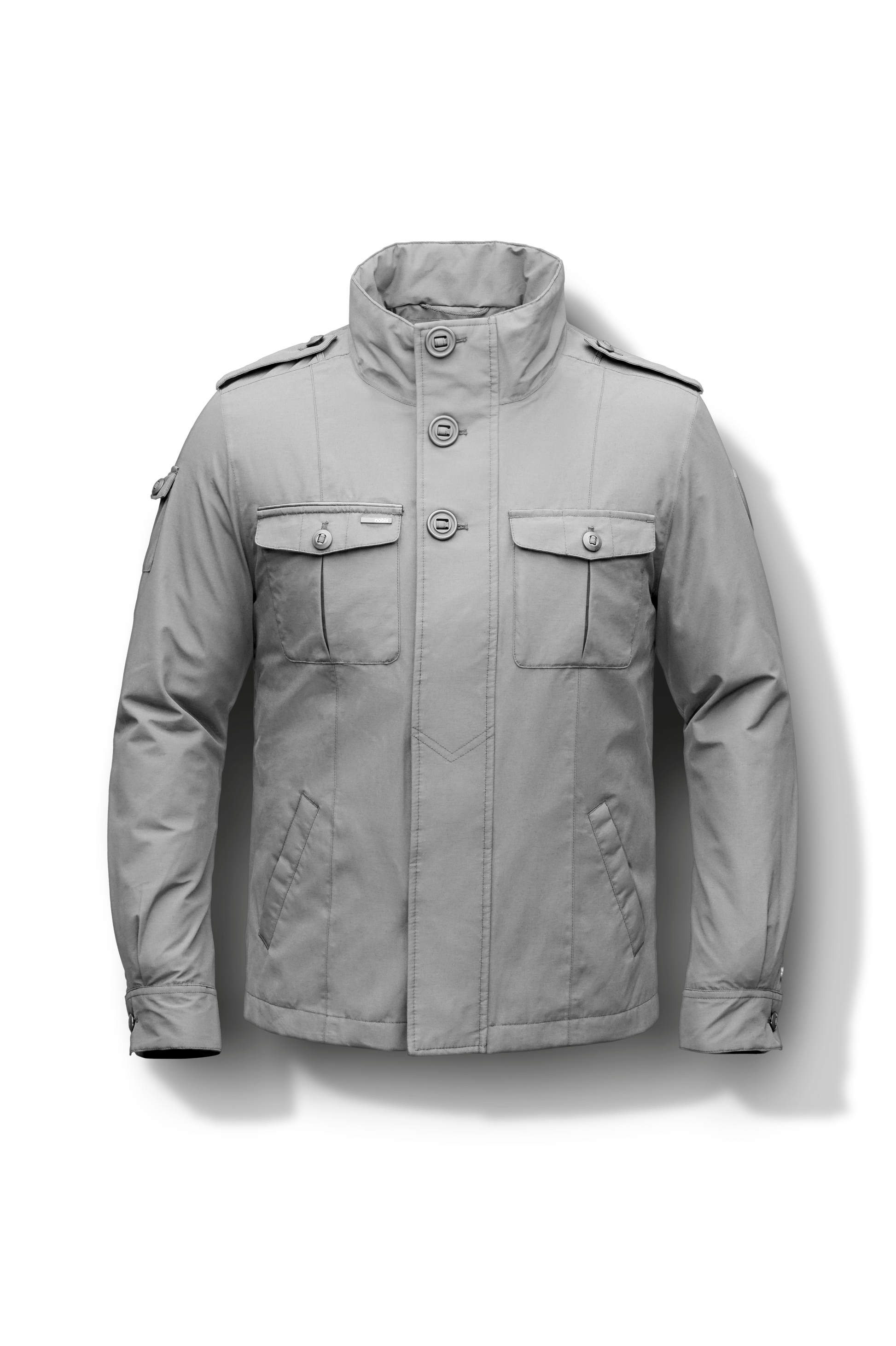 Men's waist length military style jacket in Light Grey