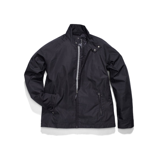 Men's zip up racer jacket in Black + Black