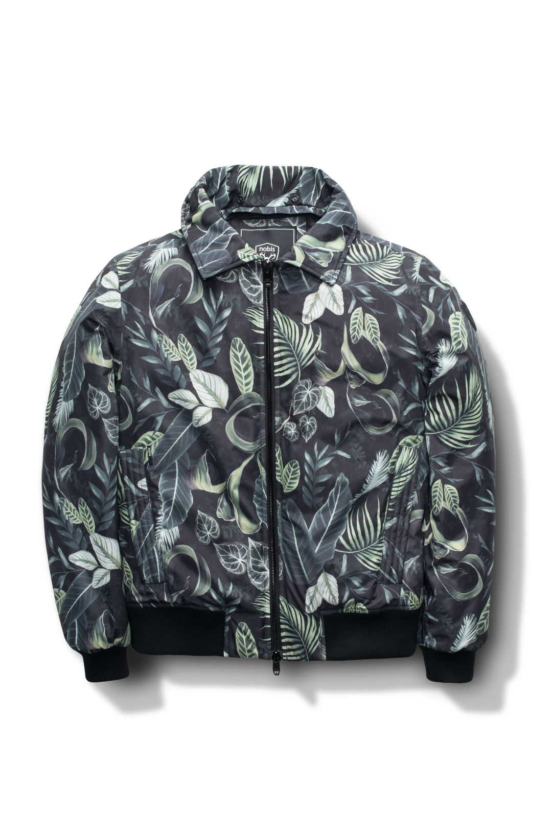 Sonar Men's Aviator Jacket in hip length, Canadian duck down insulation, removable shearling collar with hidden tuckable hood, and two-way front zipper, in Foliage