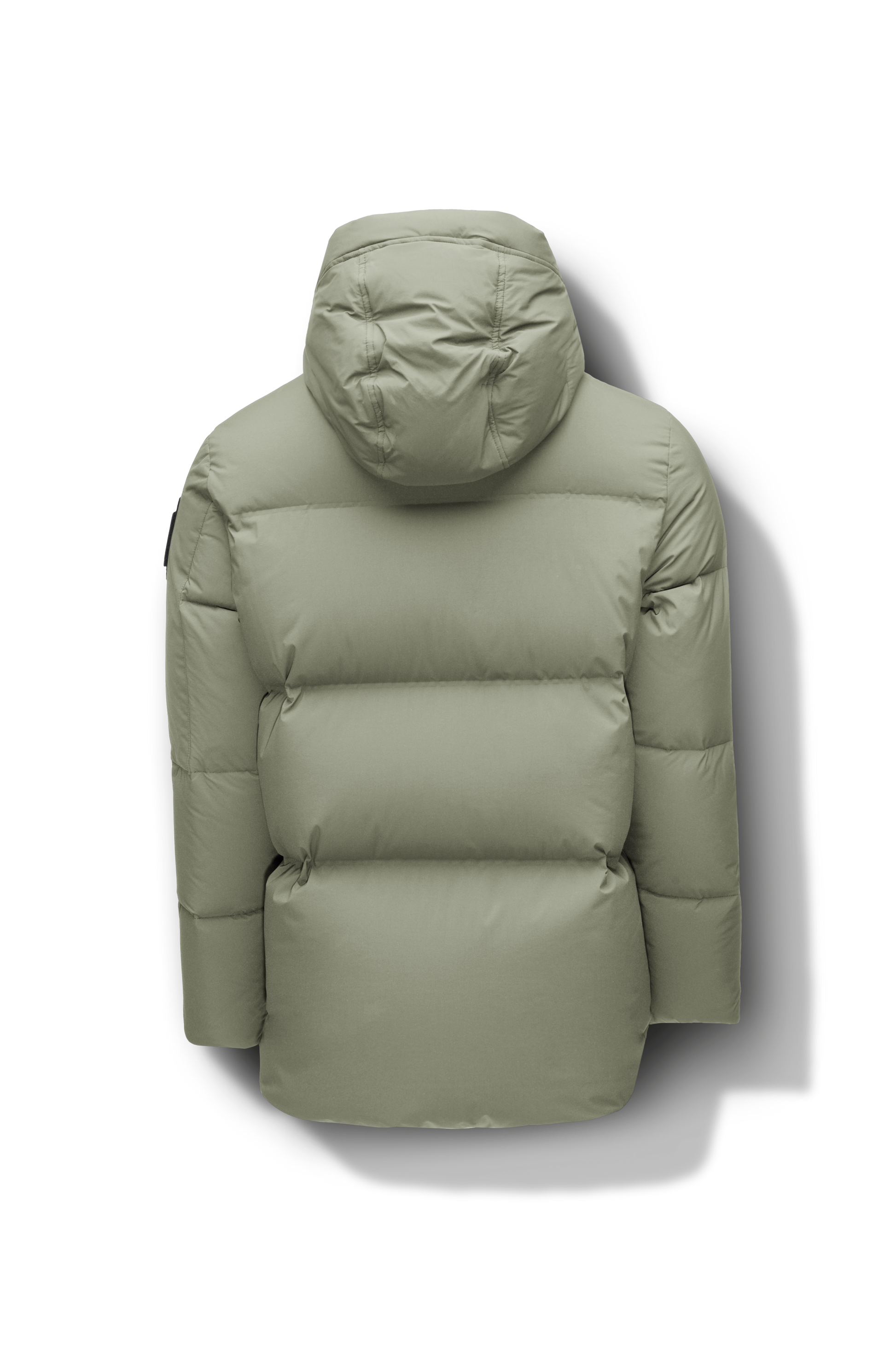 Supra Men's Performance Puffer in hip length, Technical Taffeta and 3-Ply Micro Denier fabrication, Premium Canadian White Duck Down insulation, non-removable down filled hood, centre front two-way zipper, flap pockets at waist, and zipper pocket at left bicep, in Clover