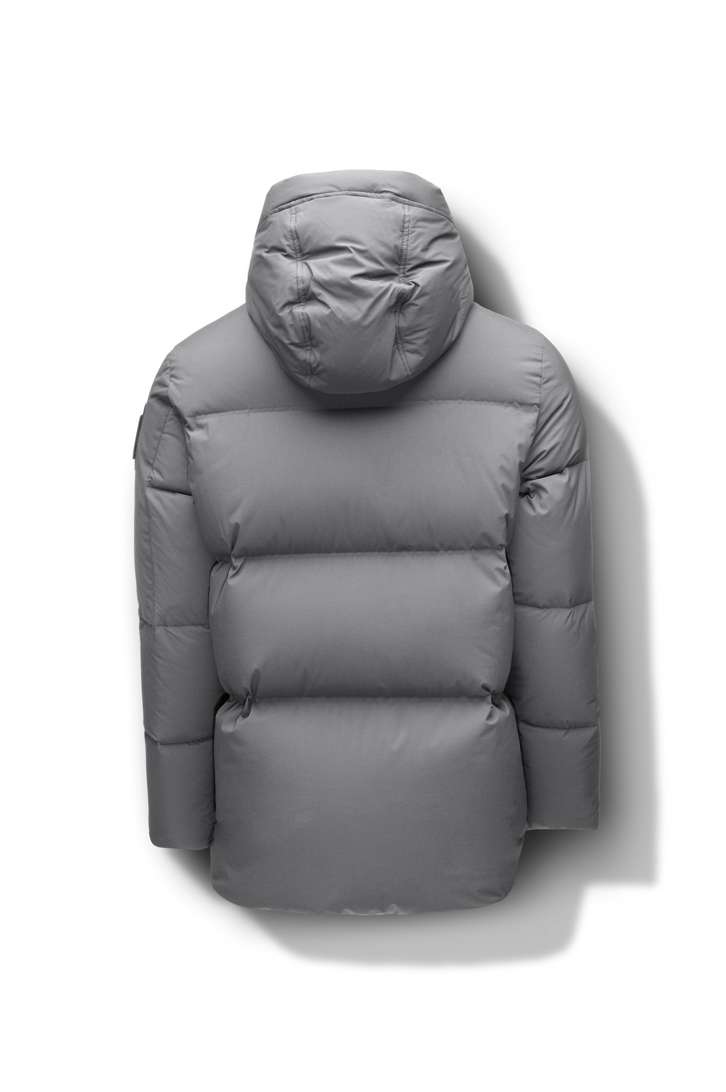 Supra Men's Performance Puffer in hip length, Technical Taffeta and 3-Ply Micro Denier fabrication, Premium Canadian White Duck Down insulation, non-removable down filled hood, centre front two-way zipper, flap pockets at waist, and zipper pocket at left bicep, in Concrete