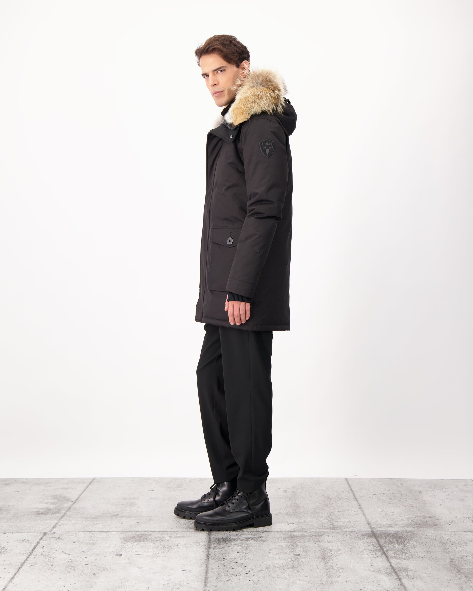 navy blue dress for baby girl Men's Dark Navy Blue Wool Overcoat with Fur Collar, Winter Coat for Male