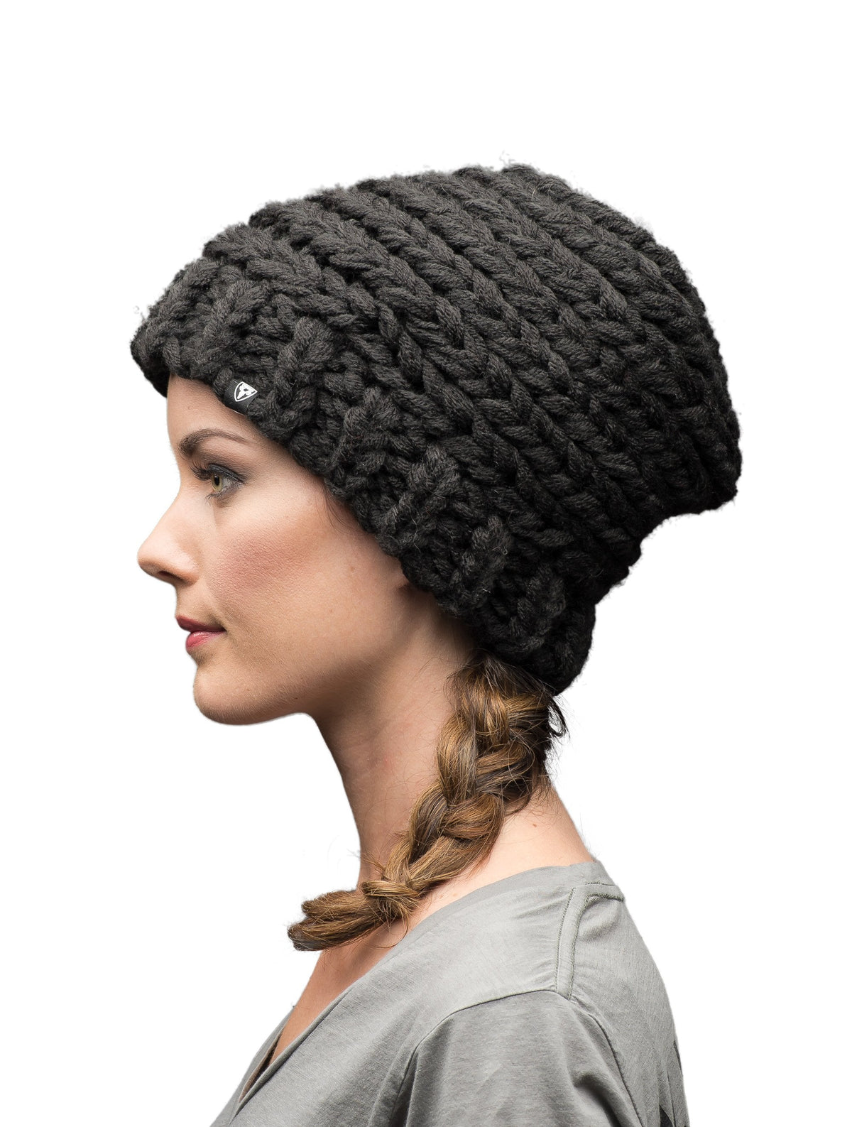 Beehive shaped knit toque in Heather Black