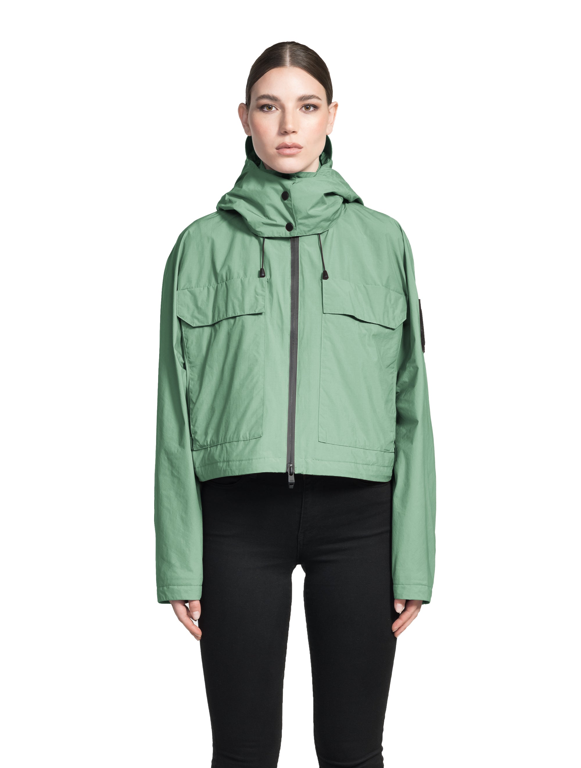 Cropped rain cheap jacket with hood