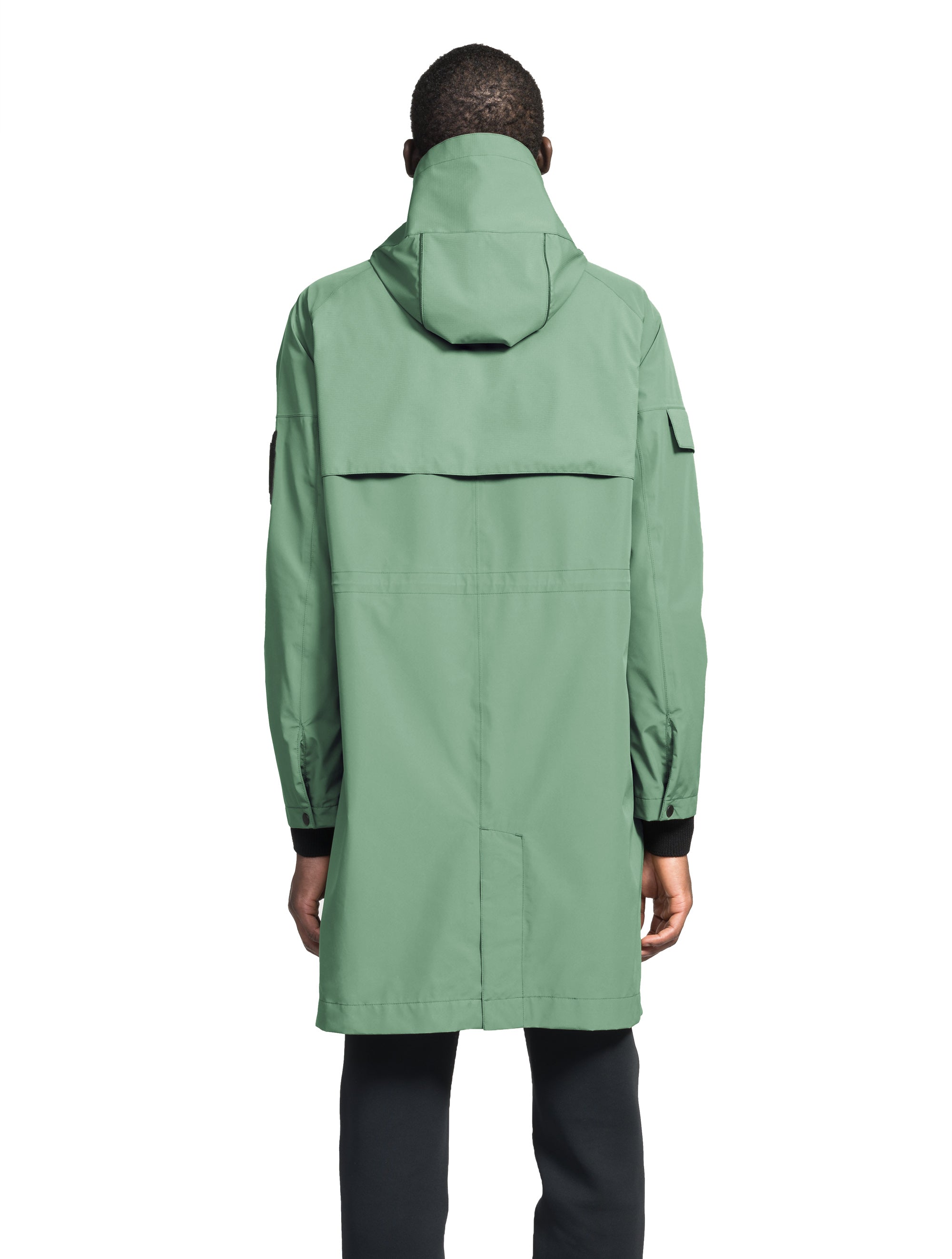 Knee length raincoat outlet with hood