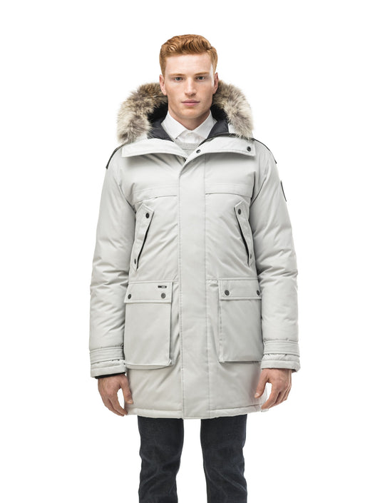 Men's Best Selling Parka the Yatesy is a down filled jacket with a zipper closure and magnetic placket in CH Light Grey + CH Light Grey