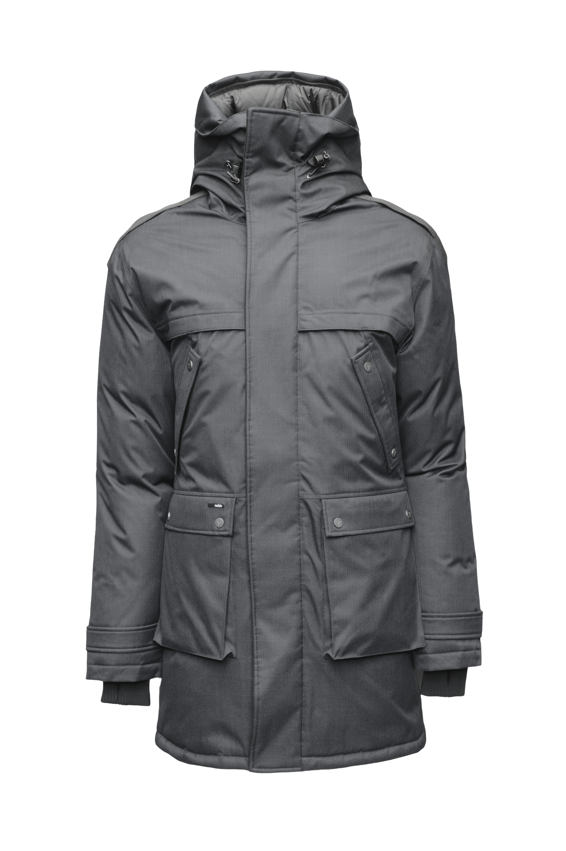 Men's Best Selling Parka the Yatesy is a down filled jacket with a zipper closure and magnetic placket in Steel Grey