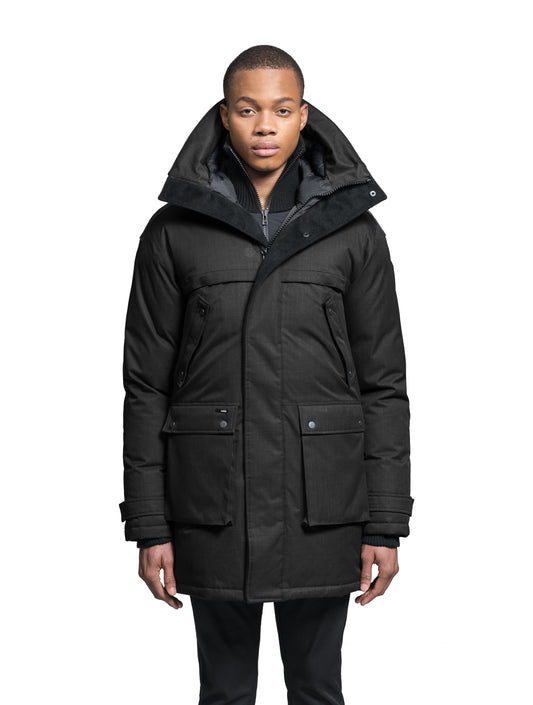Men's Best Selling Parka the Yatesy is a down filled jacket with a zipper closure and magnetic placket in Black
