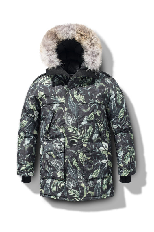 Men's Best Selling Parka the Yatesy is a down filled jacket with a zipper closure and magnetic placket in Foliage + Foliage