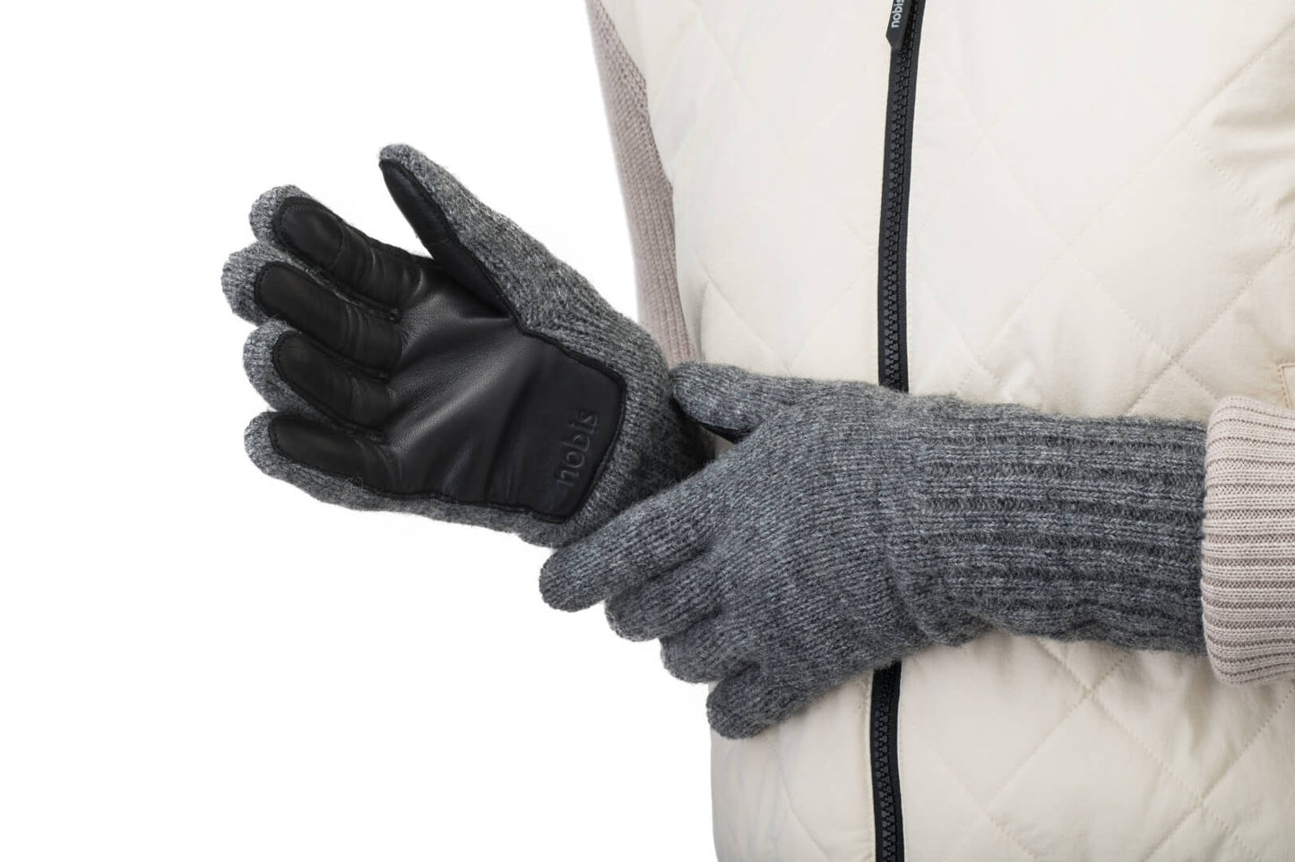 Aria Unisex Knit/Leather Gloves in Concrete