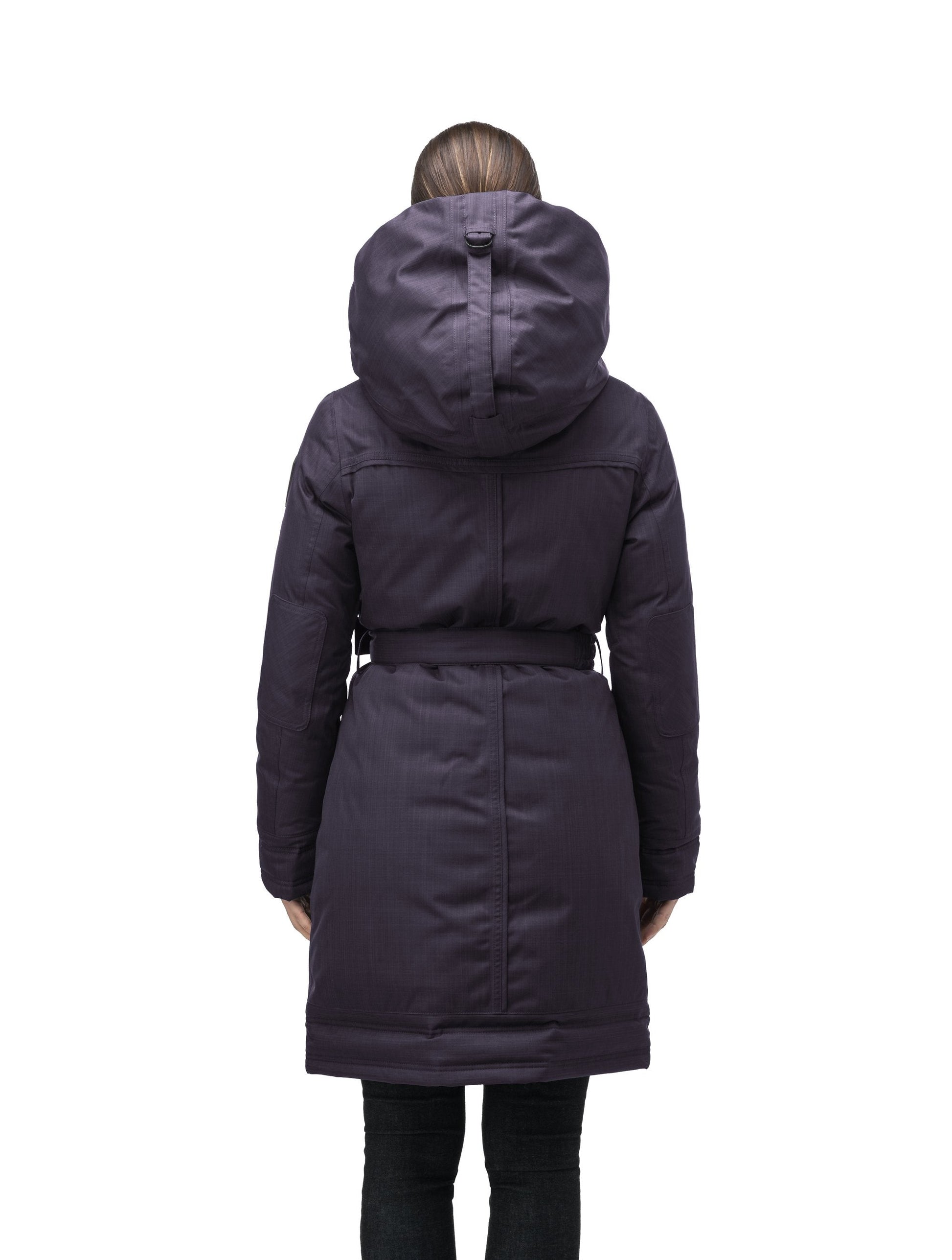 Women's Thigh length own parka with a furless oversized hood in CH Purple
