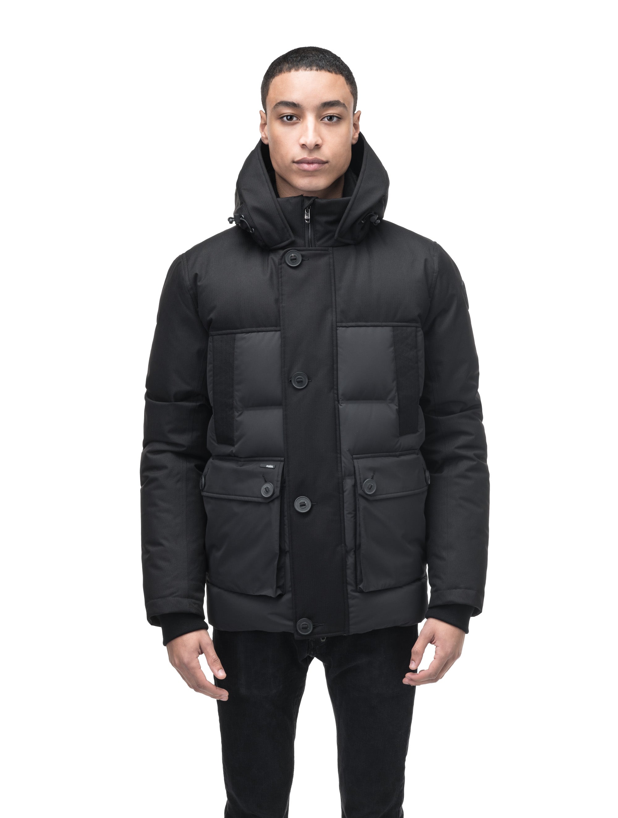 Mens puffer jacket store with detachable hood