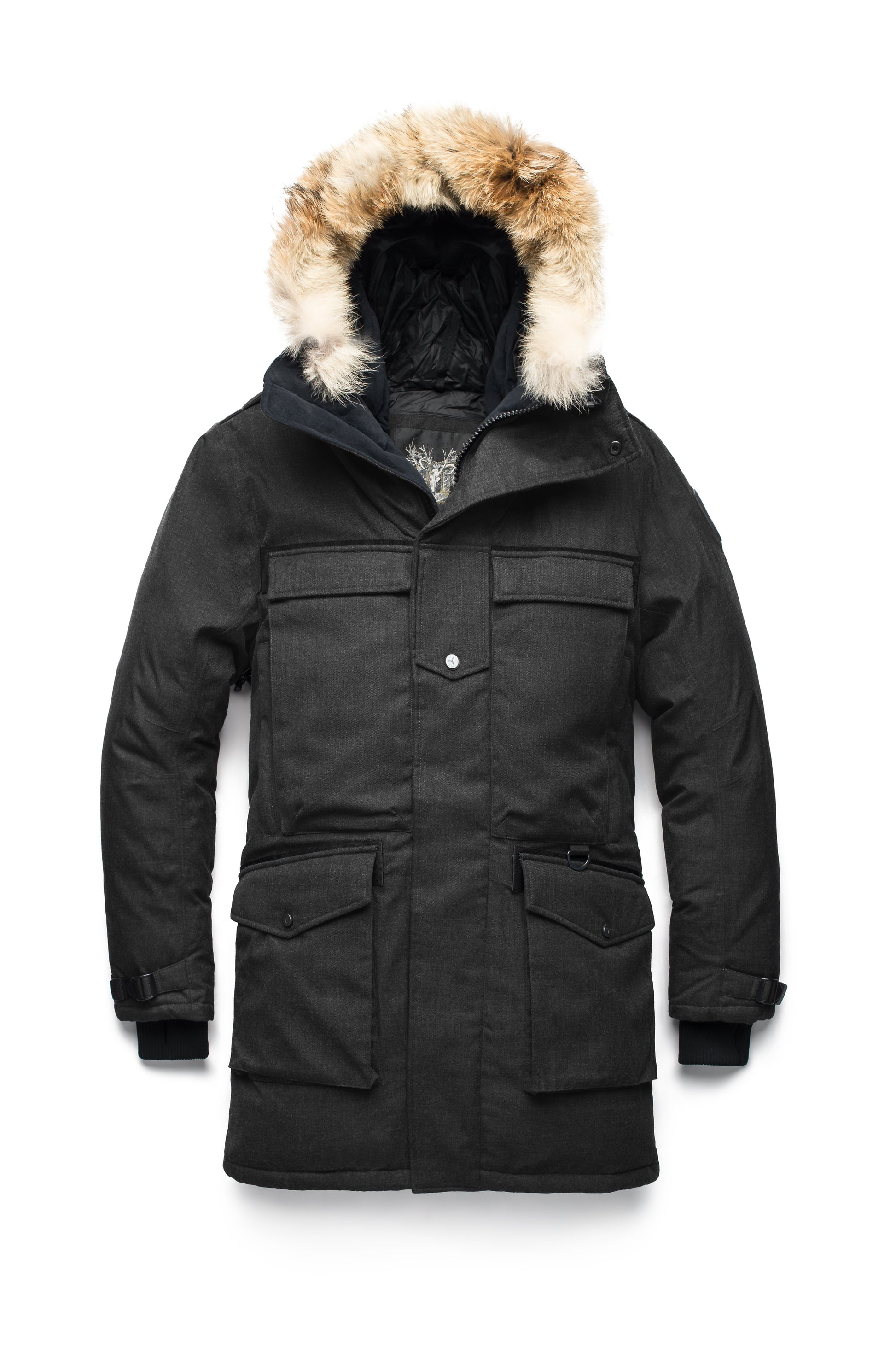 Men's extreme wamrth down filled parka with baffle box construction for even down distribution in H. Black