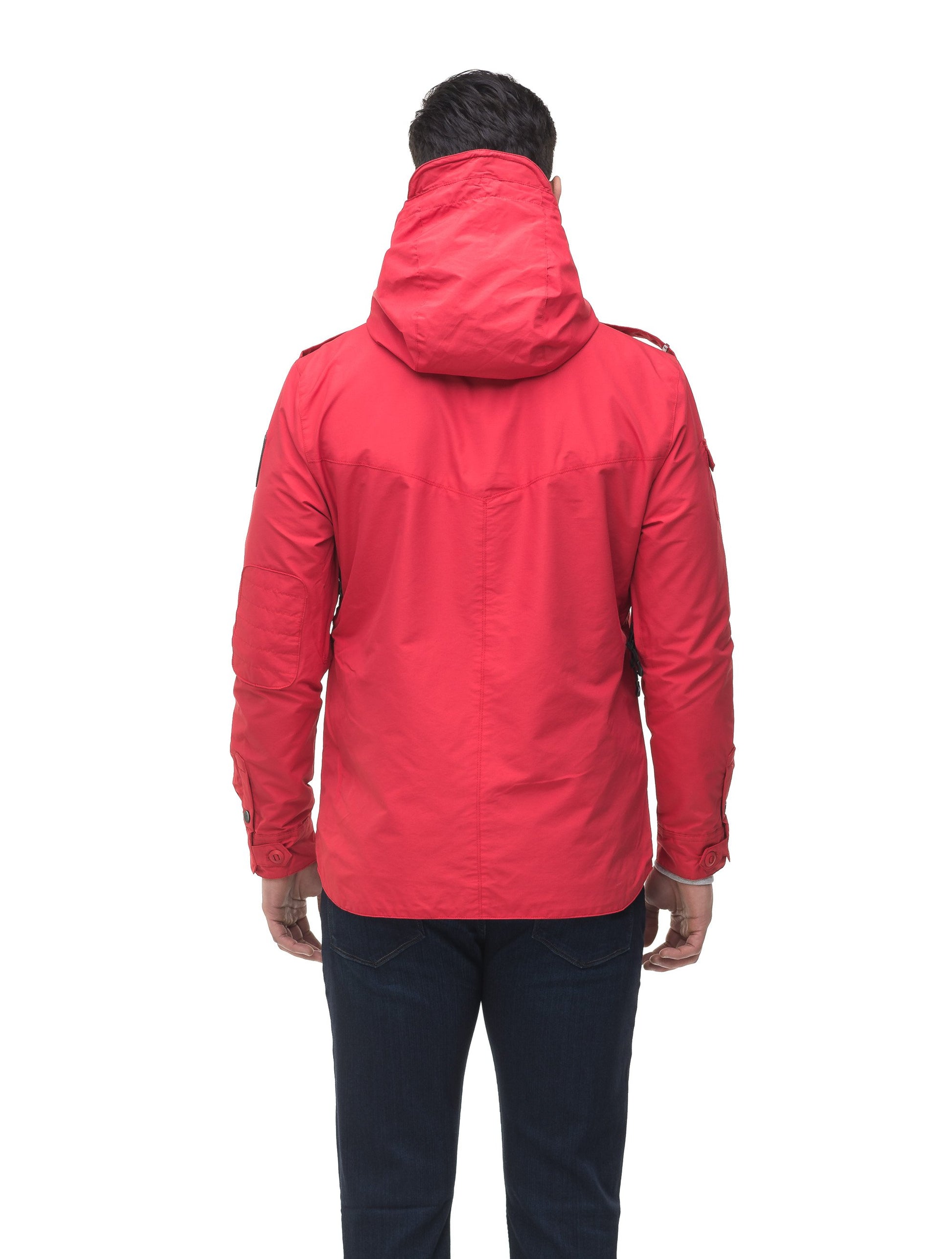 Men's hooded shirt jacket with patch chest pockets in Red