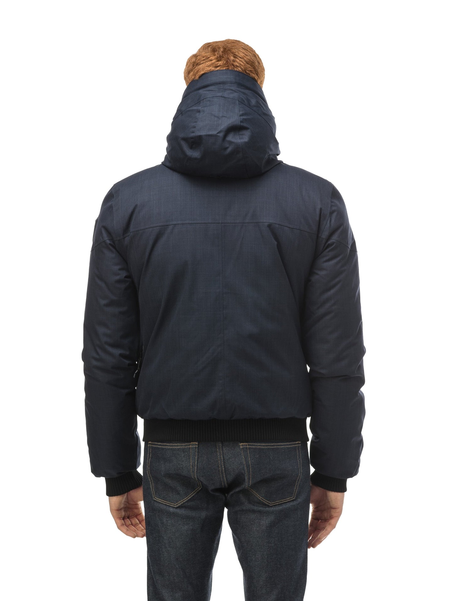 Men's classic down bomber with two patch pockets and a right shoulder storm flap in CH Navy