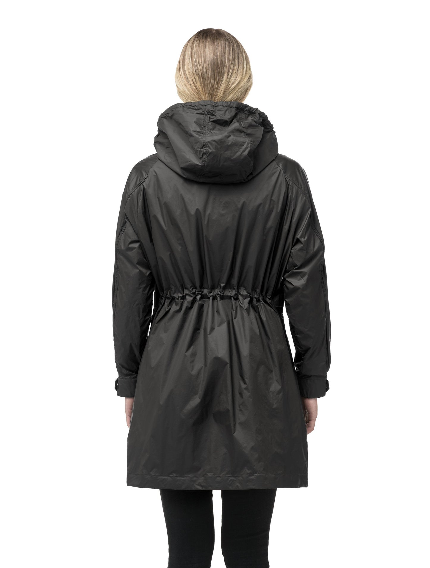 Women's knee-length zip-up windbreaker in Black