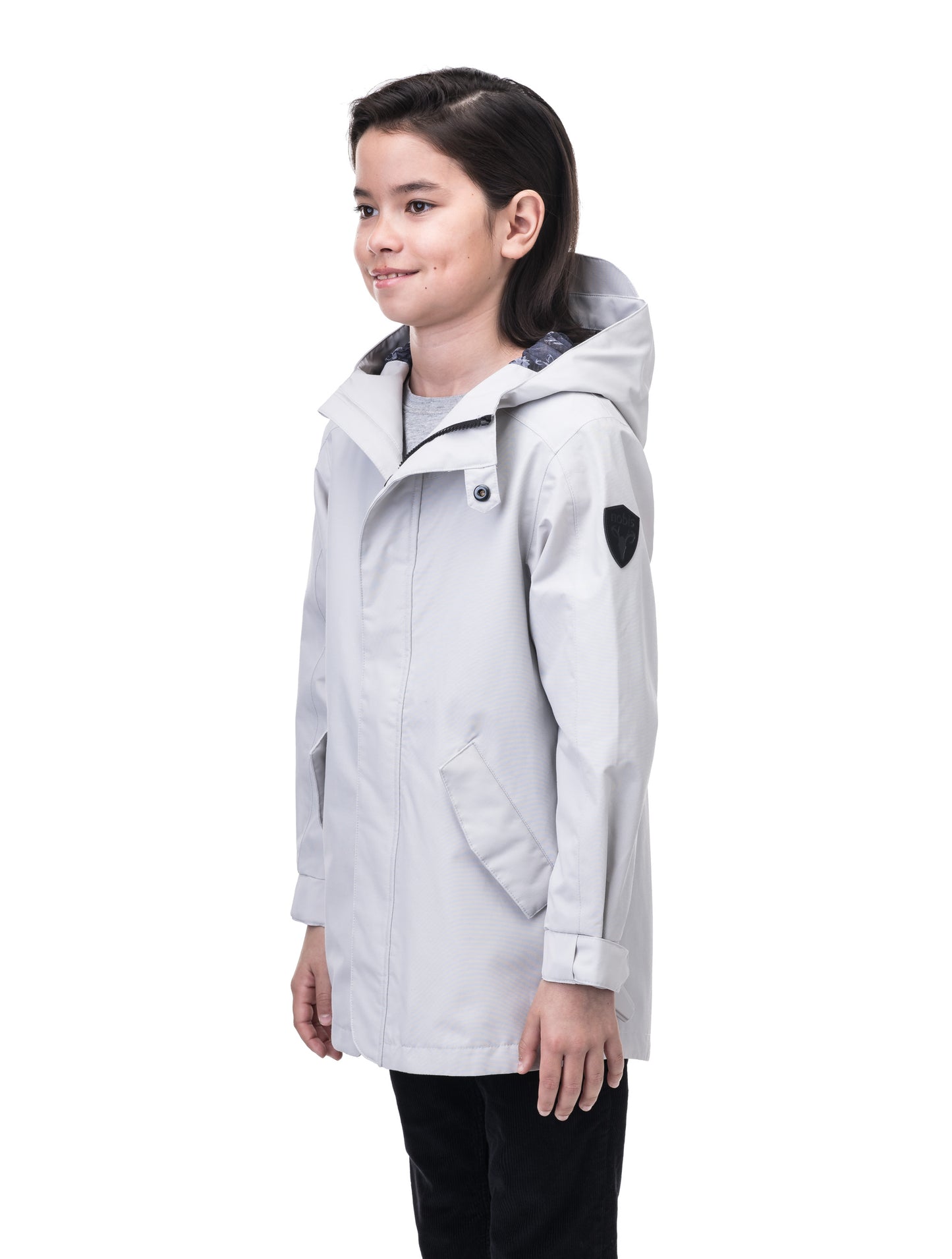 Kids' hip length raincoat with hood in Lt Grey
