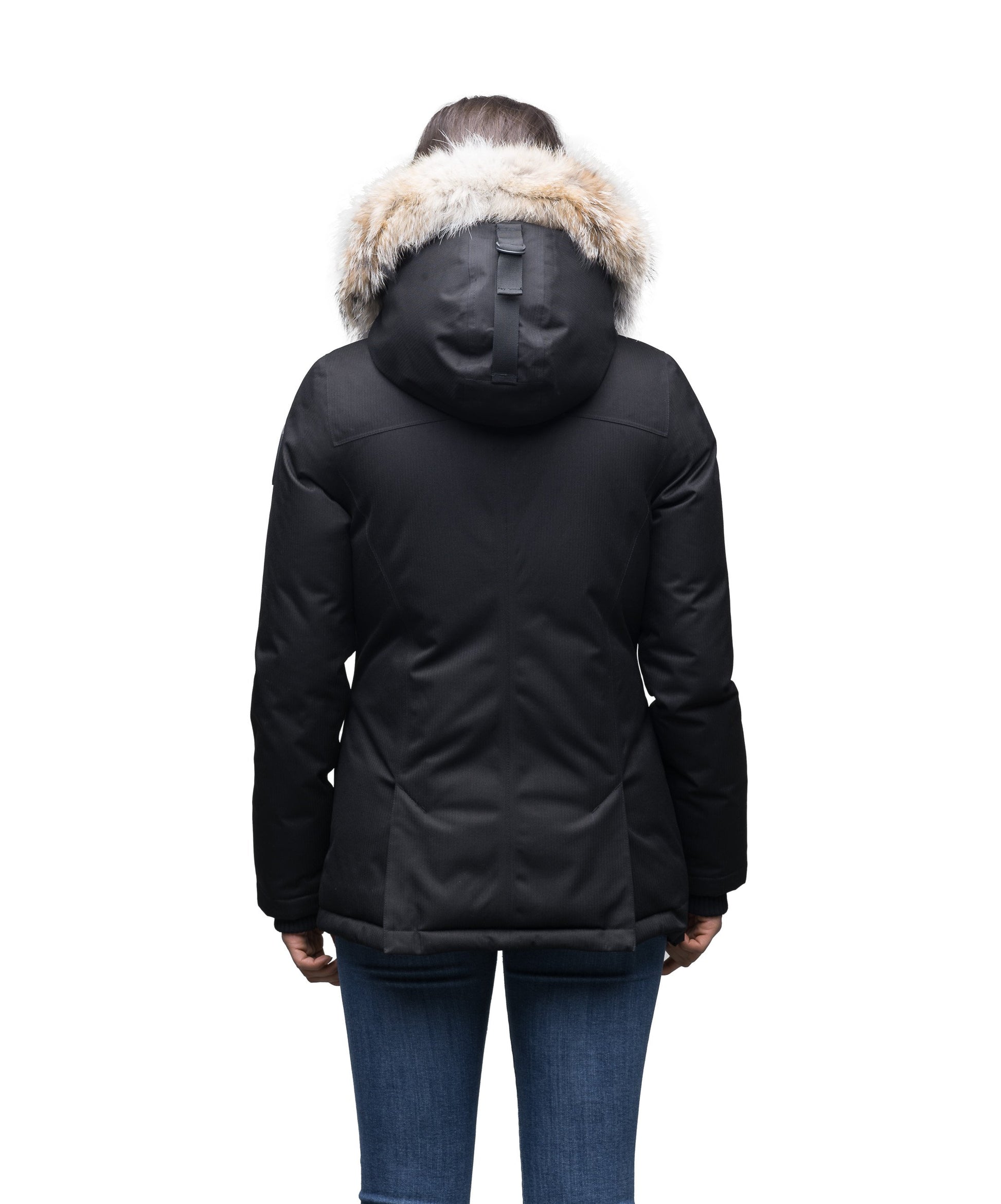 Women's hip length down filled parka in CH Black