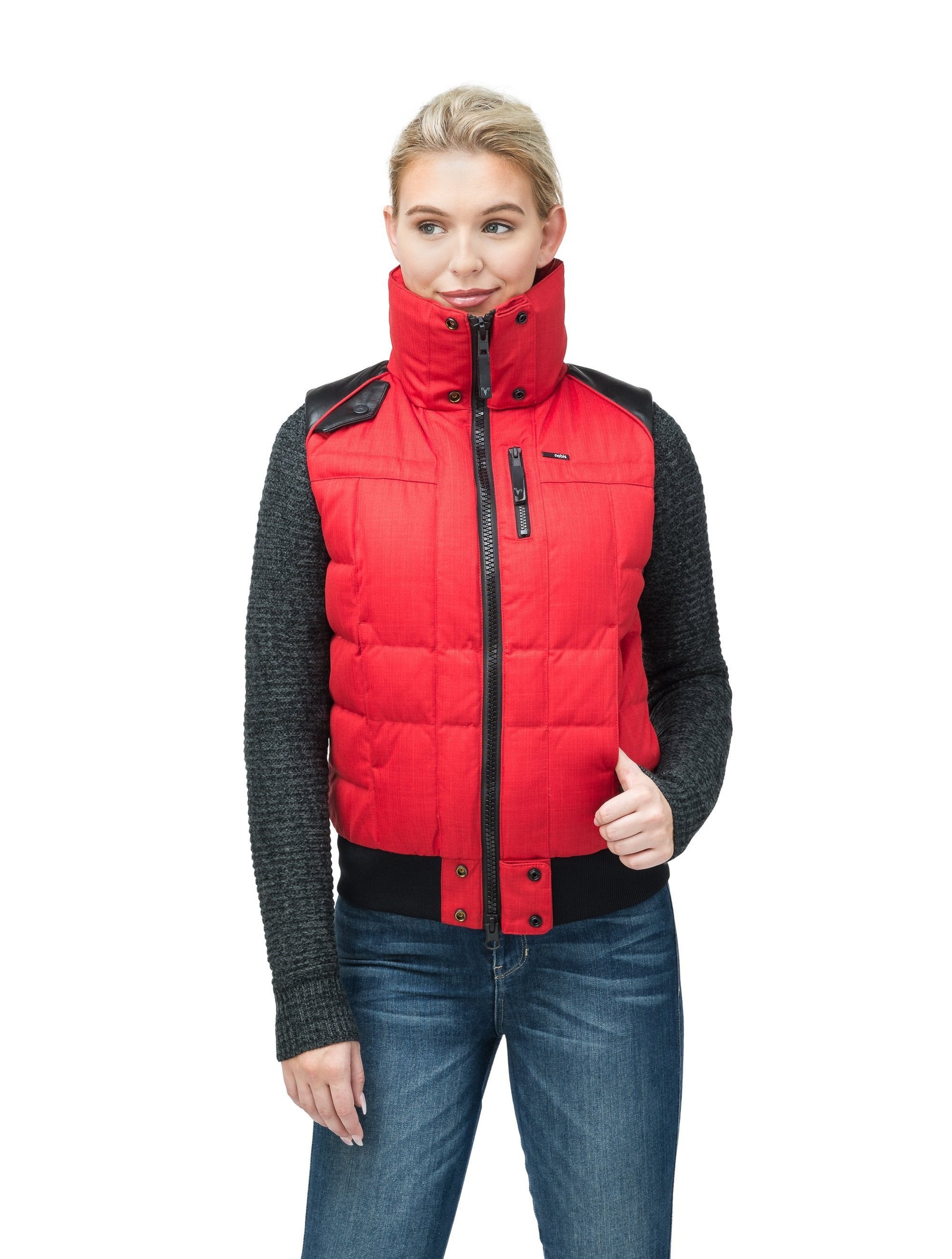 Women's puffer vest with quilting detail in CH Red