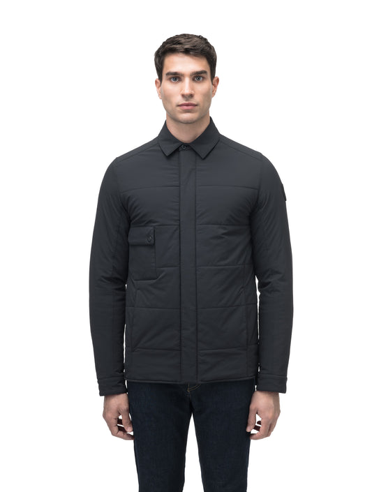 Men's down filled hip length shirt jacket in Black