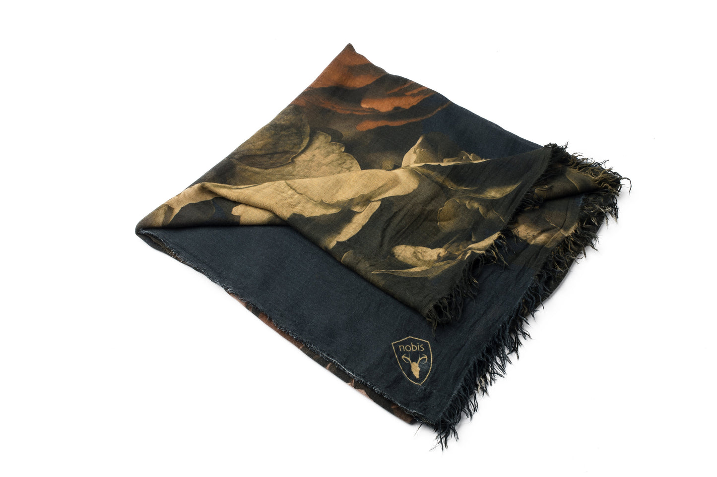 Square modal cashmere blend scarf with fringe edges in a Floral Print