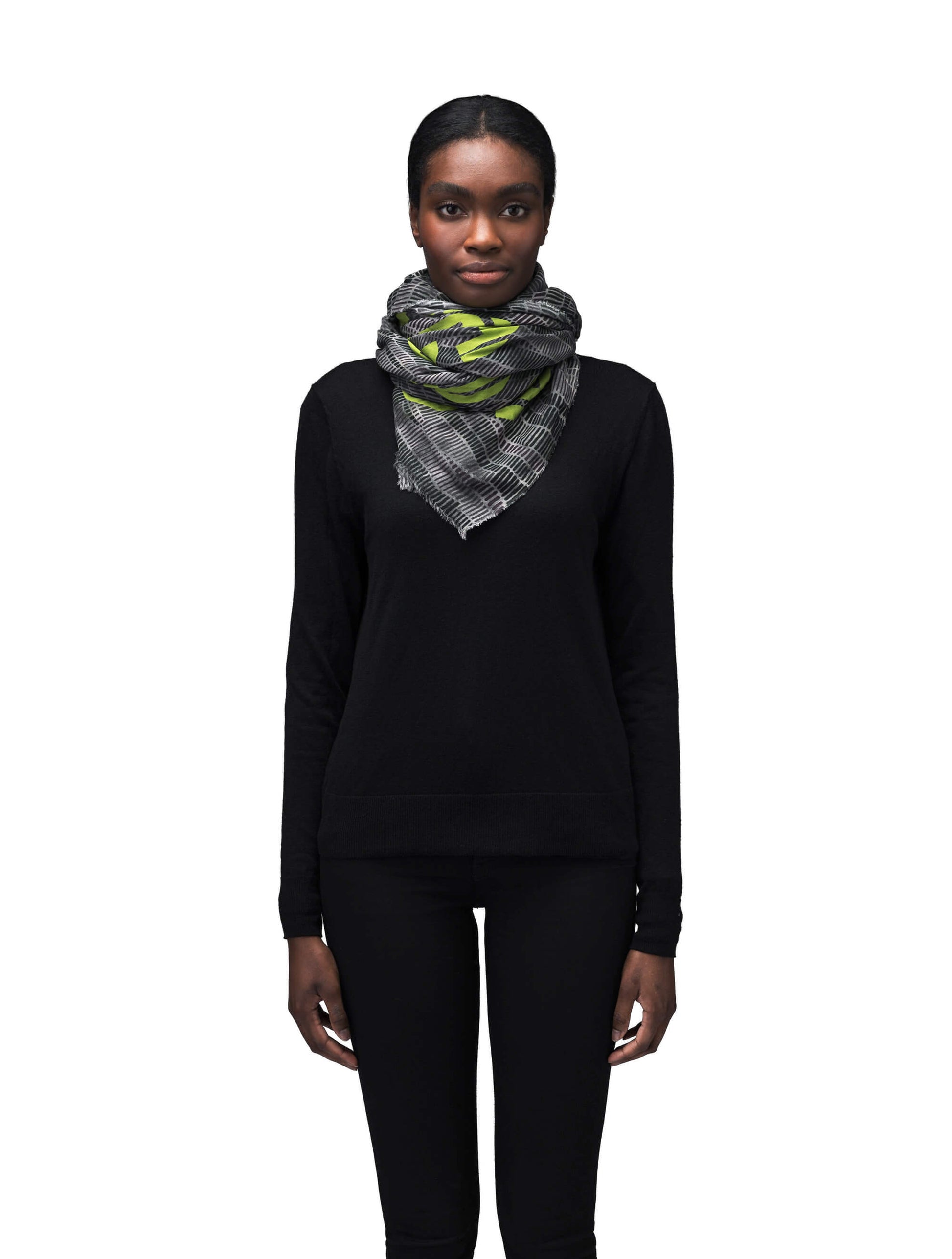 Square shaped, unisex linen blend scarf with "S" monogram print in Dark Sandstorm