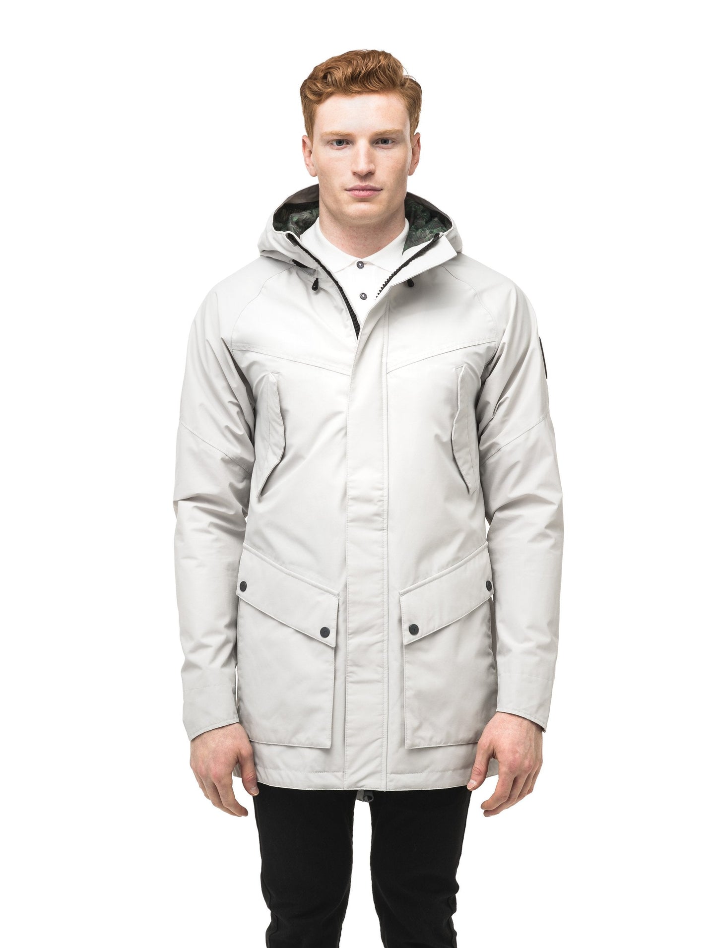 Men's hooded rain coat with hood in Light Grey