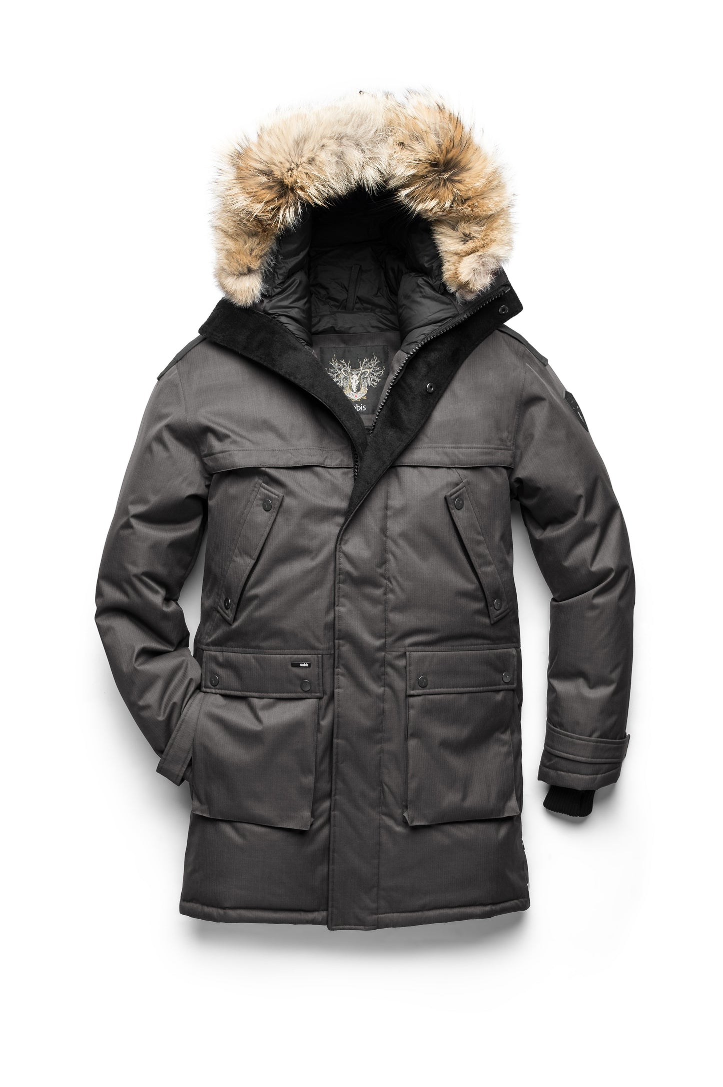 Men's Best Selling Parka the Yatesy is a down filled jacket with a zipper closure and magnetic placket in CH Steel Grey