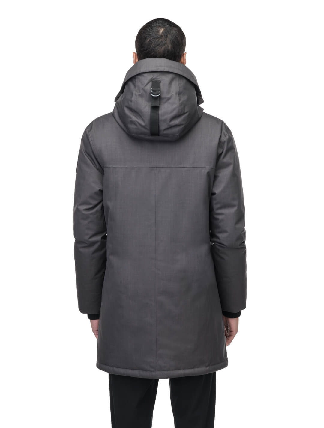 Men's slim fitting waist length parka with removable fur trim on the hood and two waist patch pockets in CH Steel Grey