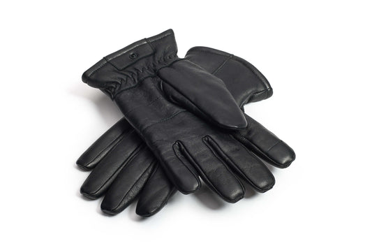 Dale Men's Classic Driving Gloves with lambskin exterior, cashmere lining, touch screen fingertips, and elasticized wrists, in Black